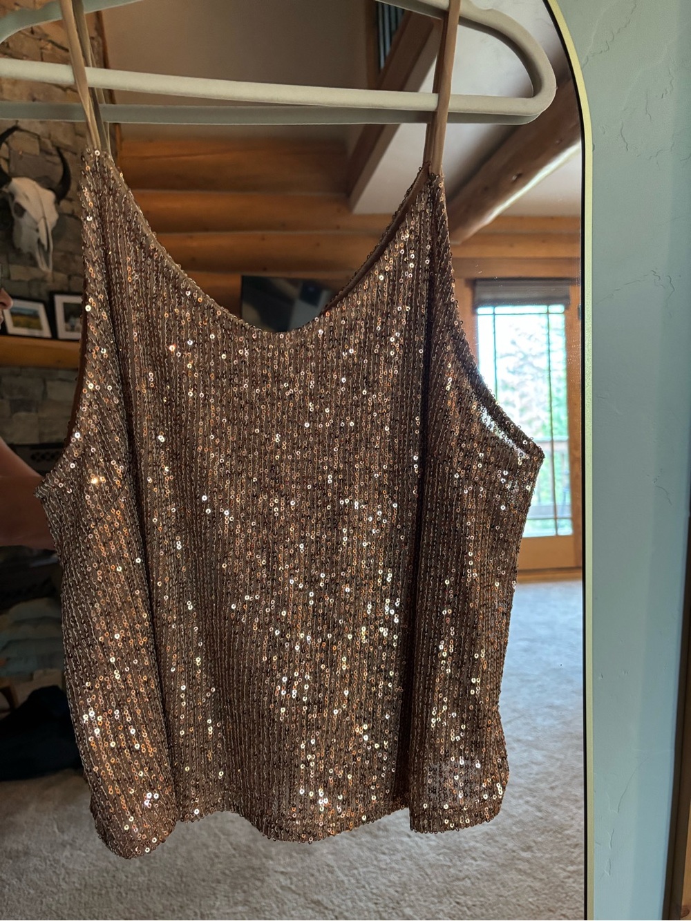 Anthropologie Sequined Tank Top - Rose Gold Sparkle